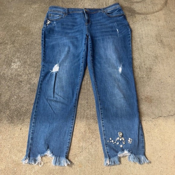 INC International Concepts Denim - INC International Concepts Skinny Leg Curvy Fit Embellished Distressed Jeans 16